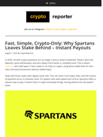 Spartans vs Stake: How instant Crypto Wins the Race