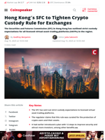 Hong Kong's SFC to Tighten Crypto Custody Rule for Exchanges - Coinspeaker
