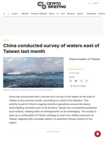 China conducted survey of waters east of Taiwan last month