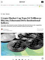 Crypto Market Cap Tops $4 Trillion as Bitcoin, Ethereum Drive Institutional Inflows - Decrypt