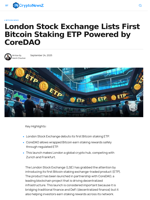 Bitcoin Staking ETP Powered by CoreDAO Debuts on LSE