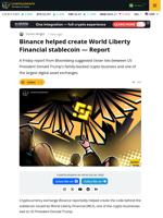 Binance Helped Create World Liberty Financial Stablecoin — Report