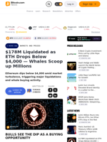 $178M Liquidated as ETH Drops Below $4,000 — Whales Scoop up Millions – Markets and Prices Bitcoin News