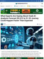What Experts Are Saying About Ozak AI: Analysts Forecast $0.012 to $1.20 Journey Could Happen Faster Than Expected