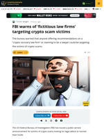 FBI Warns Of ‘Fictitious Law Firms‘ Targeting Crypto Scam Victims