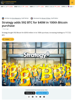 Strategy Acquires 592 BTC in 100th Bitcoin Purchase