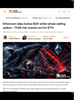 Ethereum slips below $2K while whale selling spikes – THIS risk stands out for ETH - AMBCrypto
