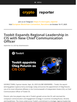 Toobit Expands Regional Leadership in CIS with New Chief Communication Officer