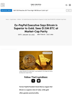 Ex-PayPal Executive Says Bitcoin Is Superior to Gold, Sees $1.5M BTC at Market-Cap Parity