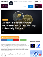 Altcoins Poised for Further Growth as Bitcoin Price Pump Potentially Settles | Live Bitcoin News