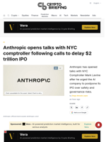 Anthropic opens talks with NYC comptroller following calls to delay $2 trillion IPO