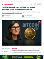 Cathie Wood’s Ark Files for New Bitcoin ETFs as Inflows Return - Coinspeaker