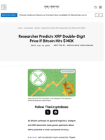 Researcher Predicts XRP Double-Digit Price If Bitcoin Hits $140K