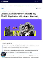 Vivek Ramaswamy’s Strive Plans to Buy 75,000 Bitcoins from Mt. Gox at  Discount