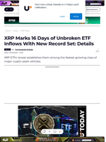 XRP Marks 16 Days of Unbroken ETF Inflows With New Record Set: Details - U.Today