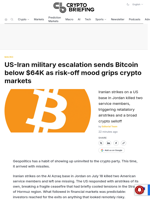 US-Iran military escalation sends Bitcoin below $64K as risk-off mood grips crypto markets
