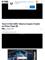 'Don't FUD XRP,' Warns Crypto Trader as Price Tops $3 - U.Today
