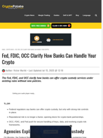 Fed, FDIC, OCC Clarify How Banks Can Handle Your Crypto