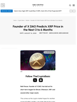 Founder of X DAO Predicts XRP Price in the Next 3 to 6 Months