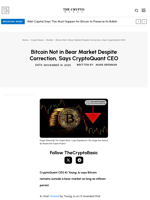 Bitcoin Not in Bear Market Despite Correction, Says CryptoQuant CEO