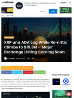 XRP and ADA Lag While Remittix Climbs to $19.3M - Major Exchange Listing Coming Soon | Live Bitcoin News