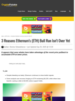 3 Reasons Ethereum’s (ETH) Bull Run Isn’t Over Yet