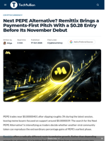 Next PEPE Alternative? Remittix Brings a Payments-First Pitch With a $0.28 Entry Before Its November Debut - TechBullion