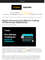 Bitget Announces Pre-Market Trading for Memhash (MEMHASH)