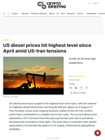 US diesel prices hit highest level since April amid US-Iran tensions