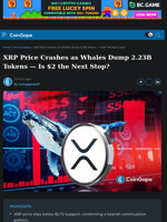 XRP Price Crashes as Whales Sell 2.23B Tokens — Is $2 Next?