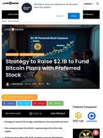 Strategy to Raise $2.1B to Fund Bitcoin Plans with Preferred Stock | Live Bitcoin News