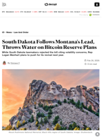 South Dakota Follows Montana's Lead, Throws Water on Bitcoin Reserve Plans - Decrypt