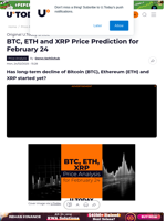 BTC, ETH and XRP Price Prediction for February 24