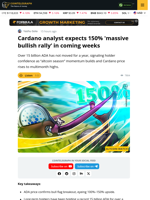 Cardano's ADA May See ‘100-150% Massive Bullish Rally’ in Coming Weeks, Analyst Says