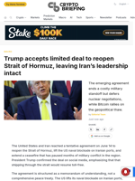 Trump accepts limited deal to reopen Strait of Hormuz, leaving Iran's leadership intact