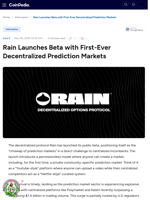 Rain Launches Beta with First-Ever Decentralized Prediction Markets