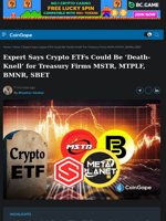 Expert Says Crypto ETFs Could Be 'Death-Knell' for Treasury Firms MSTR, MTPLF, BMNR, SBET