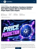 ADA Price Prediction: Cardano Holders Eye $5M Copper Bet as Pepeto Draws Pepe-Style Gain Hopes - TechBullion