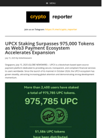 UPCX Staking Surpasses 975,000 Tokens as Web3 Payment Ecosystem Accelerates Expansion