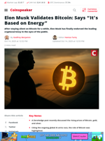 Elon Musk Validates Bitcoin: Says “It’s Based on Energy” - Coinspeaker