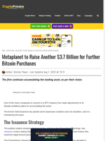 Metaplanet to Raise Another $3.7 Billion for Further Bitcoin Purchases