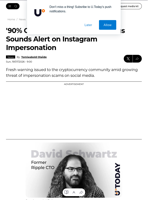 '90% Chance': Ripple CTO Emeritus Sounds Alert on Instagram Impersonation - U.Today