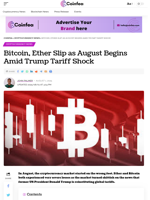 Bitcoin, Ether Slip as August Begins Amid Trump Tariff Shock - Coinfea