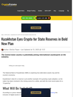 Kazakhstan Eyes Crypto for State Reserves in Bold New Plan