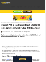 Bitcoin's Path to $300K Could Face Geopolitical Risks, While Emotional Trading Add Uncertainty