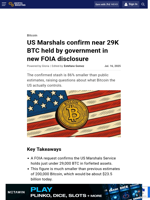 US Marshals confirm near 29K BTC held by government in new FOIA disclosure