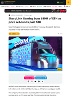 SharpLink Buys $49M of ETH for its Ether Reserve