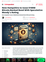 New Hampshire to Issue $100M Bitcoin-Backed Bond With Speculative Moody's Rating - Coinspeaker