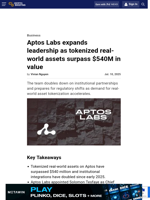 Aptos Labs expands leadership as tokenized real-world assets surpass $540M in value