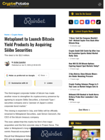 Metaplanet to Launch Bitcoin Yield Products by Acquiring Siiibo Securities